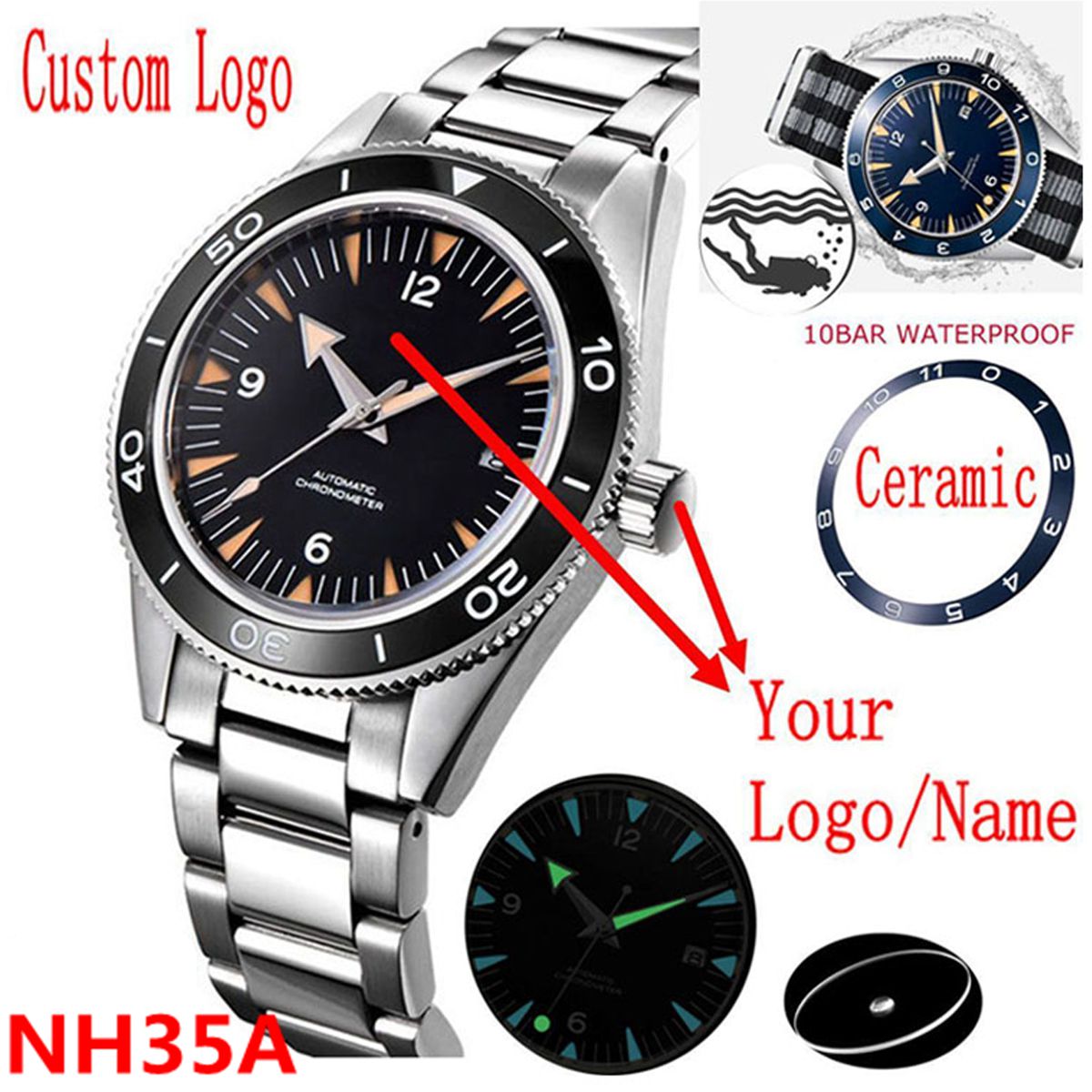 Luxury Watch Display - Reloj con movimiento NH35 con logotipo