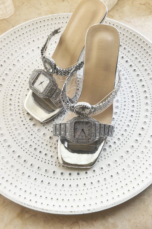 Luxury Watch Leather - Sandalias de tacón alto con reloj