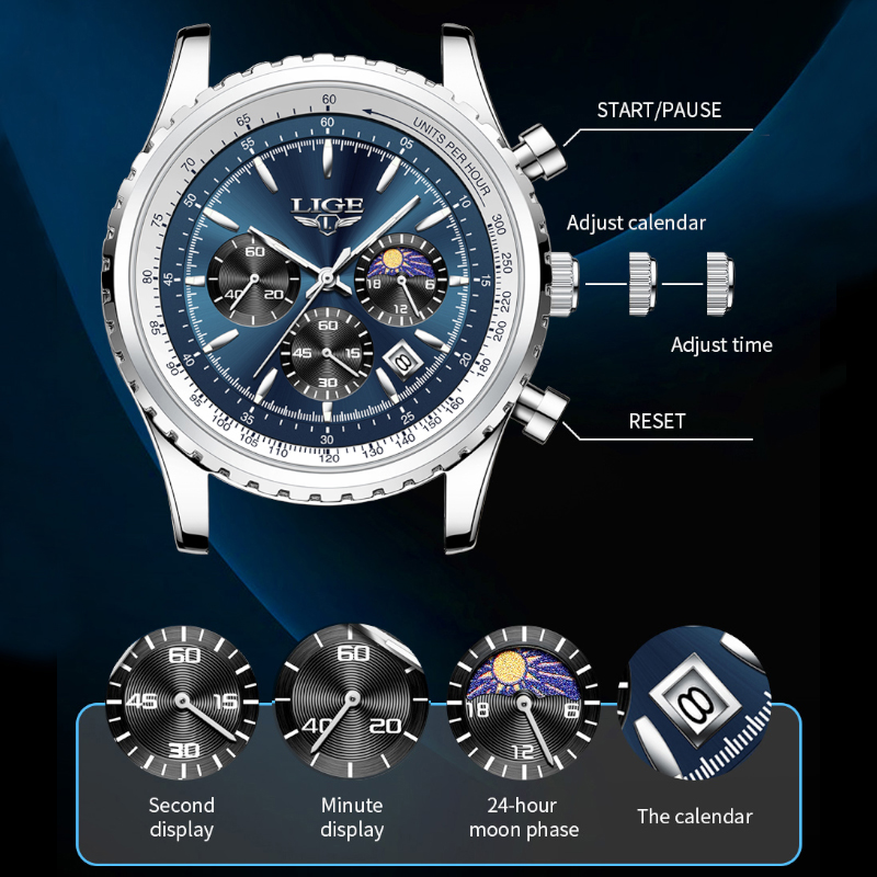 LIGE-reloj analógico de acero  - Luxury Watch Manufacturers reseña y precio